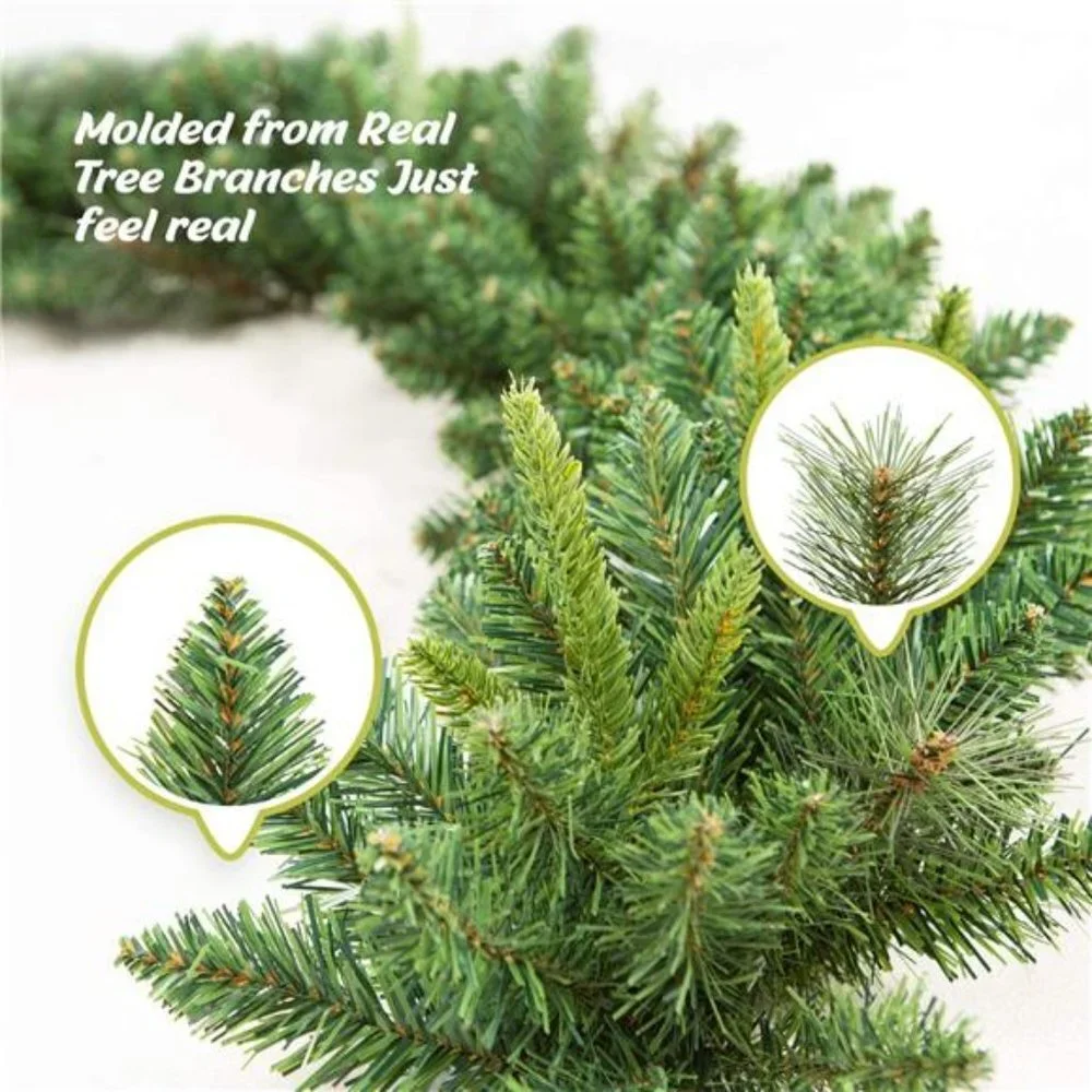 9 FT by 12 Inch Christmas Garland, Pre-lit Garland with 50 Warm Lights